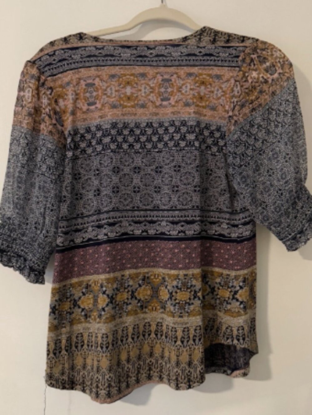 Lucky Brand Women's Multicolor Paisley V-Neck 3/4 Sleeve Knit Blouse S